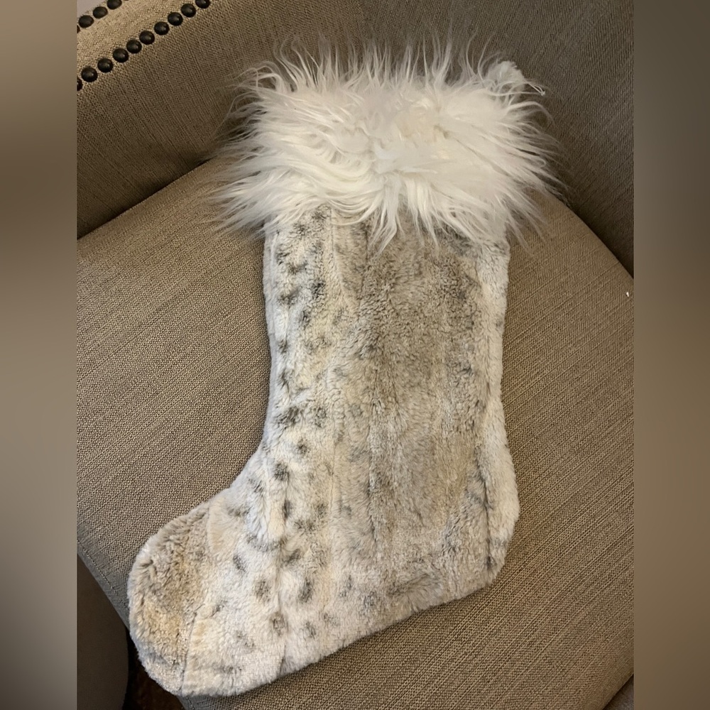 Pottery Barn Teen Christmas stocking Madeline snow leopard faux fur